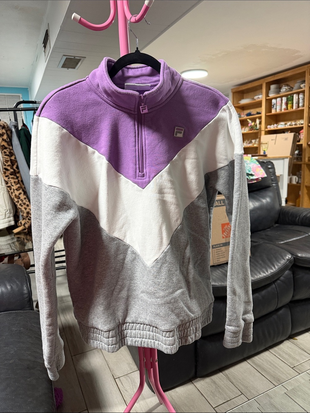Fila Lavender White Gray Chevron Quarter-Zip Turtleneck Pullover